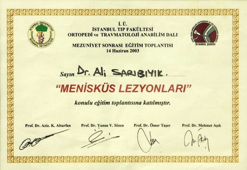 Menisküs Lezyonları — Mezuniyet Sonrası Eğitim Toplantısı