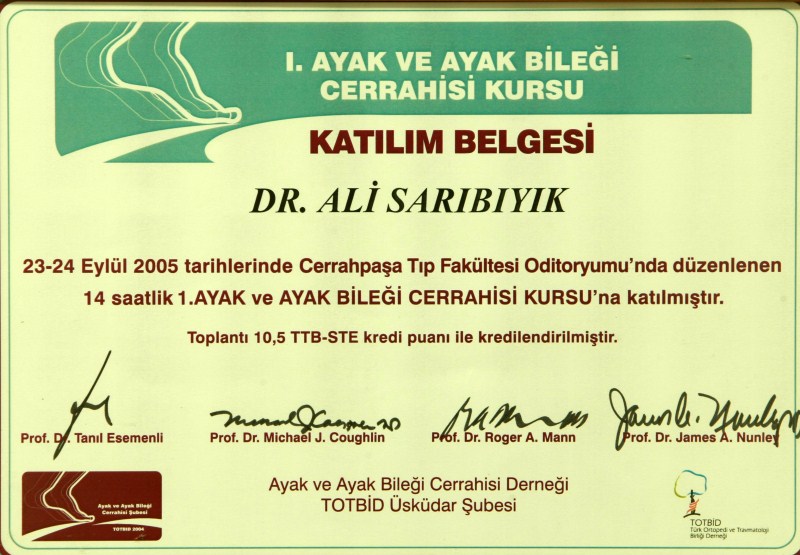 I. Ayak ve Ayak Bileği Cerrahisi Kursu