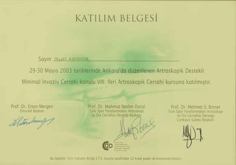VIII. İleri Artroskopik Cerrahi Kursu — Minimal İnvaziv Cerrahi