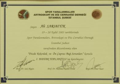 OP.DR.ALİ SARIBIYIK SERTİFİKA