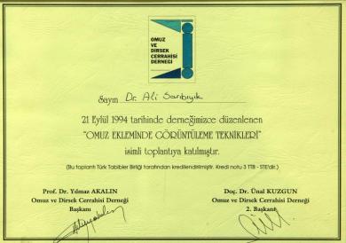 OP.DR.ALİ SARIBIYIK SERTİFİKA