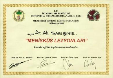 OP.DR.ALİ SARIBIYIK SERTİFİKA